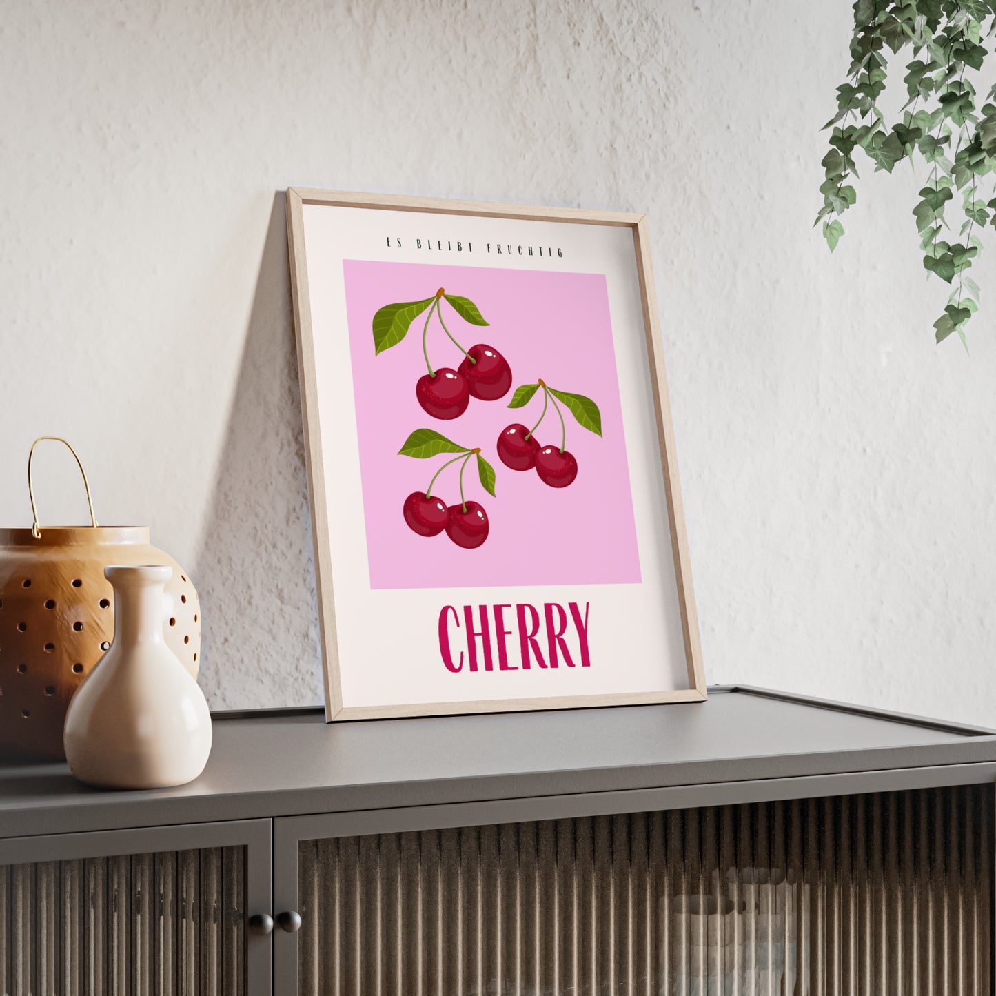 Wandposter mit Holzrahmen - Cherry Pink