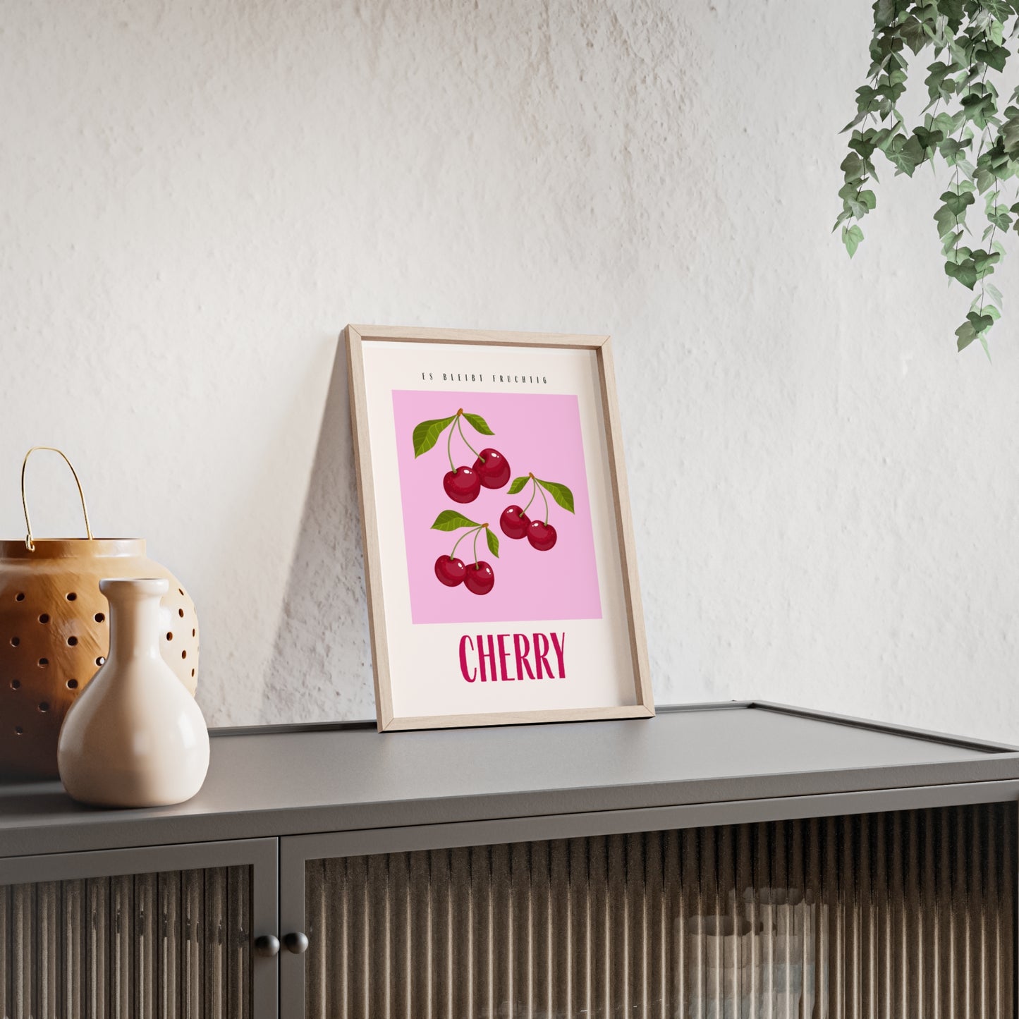 Wandposter mit Holzrahmen - Cherry Pink
