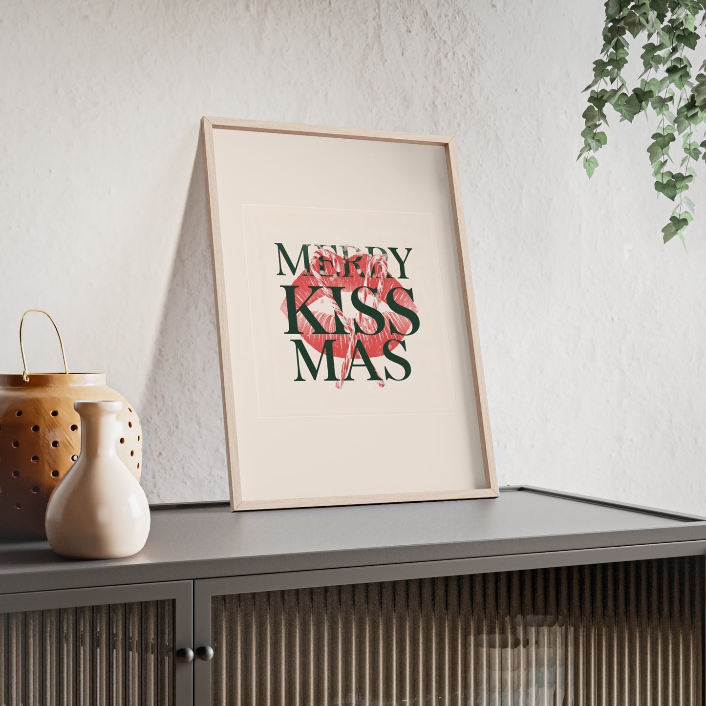 Wandposter mit Holzrahmen - Merry Kiss-Mas
