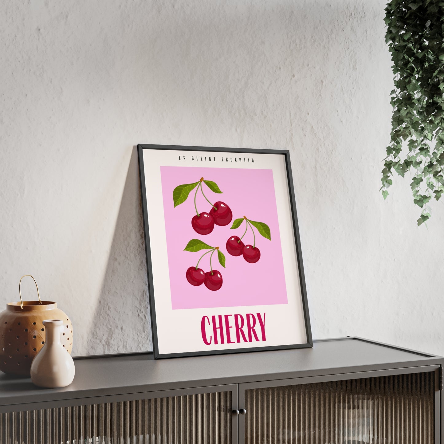 Wandposter mit Holzrahmen - Cherry Pink