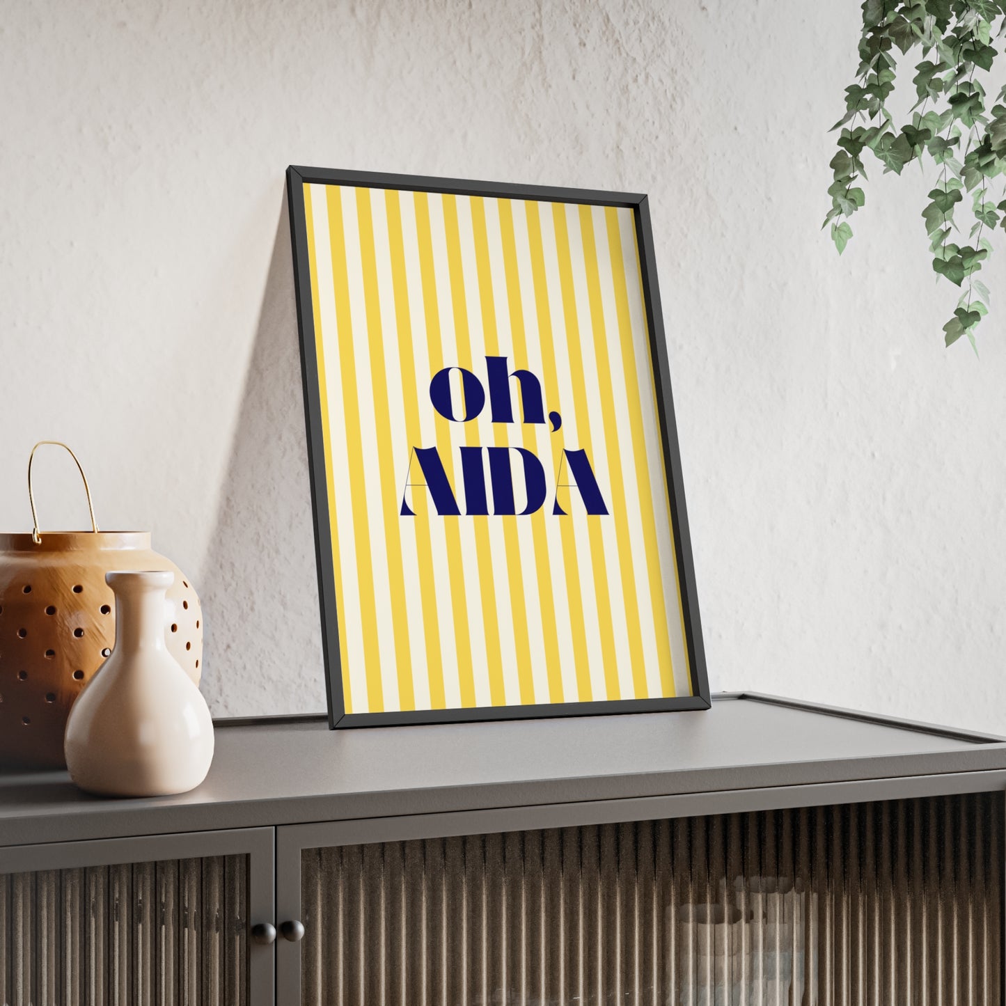 Poster with Wooden Frame - OH AIDA Yellow White Stripes