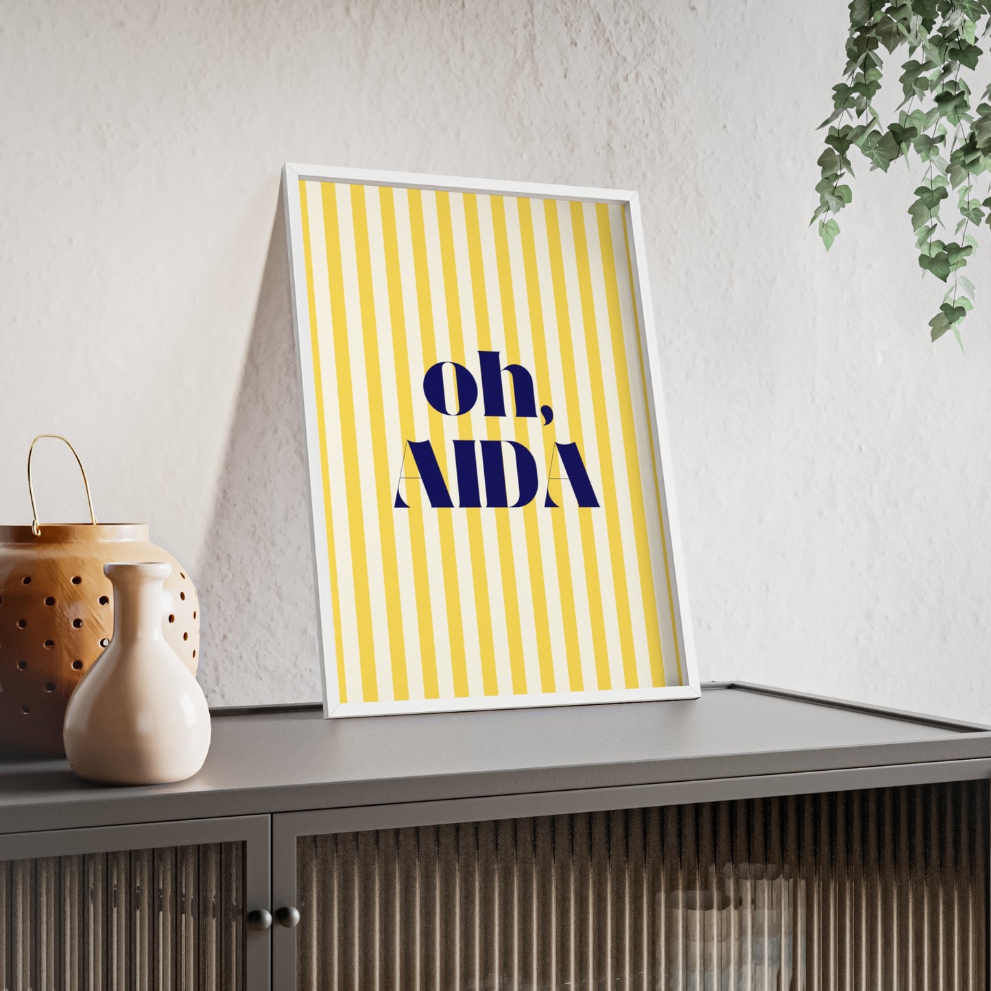 Poster with Wooden Frame - OH AIDA Yellow White Stripes