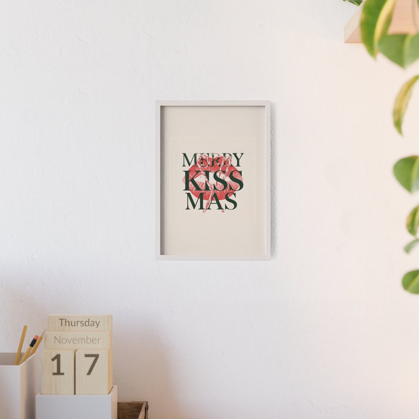 Wandposter mit Holzrahmen - Merry Kiss-Mas