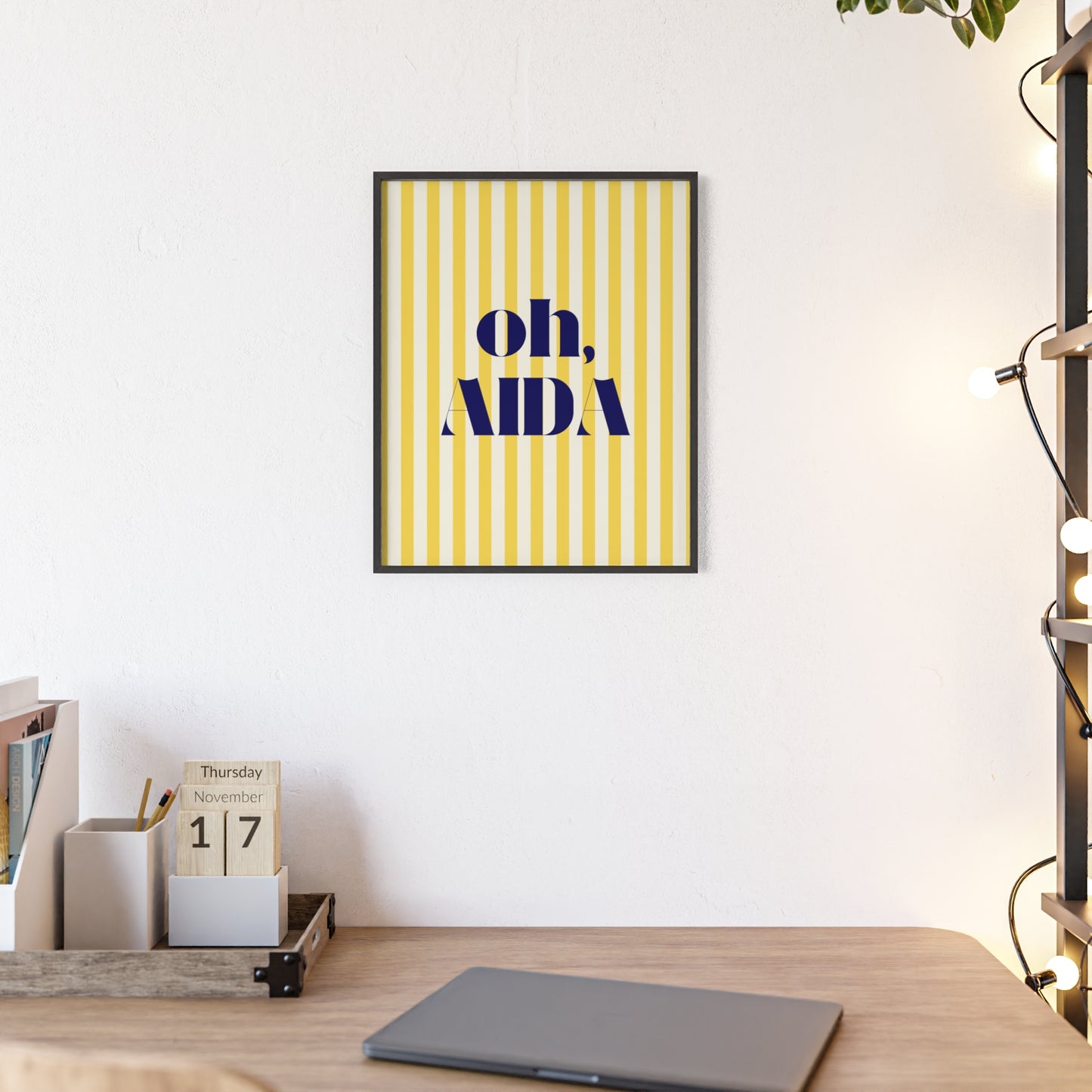 Poster with Wooden Frame - OH AIDA Yellow White Stripes
