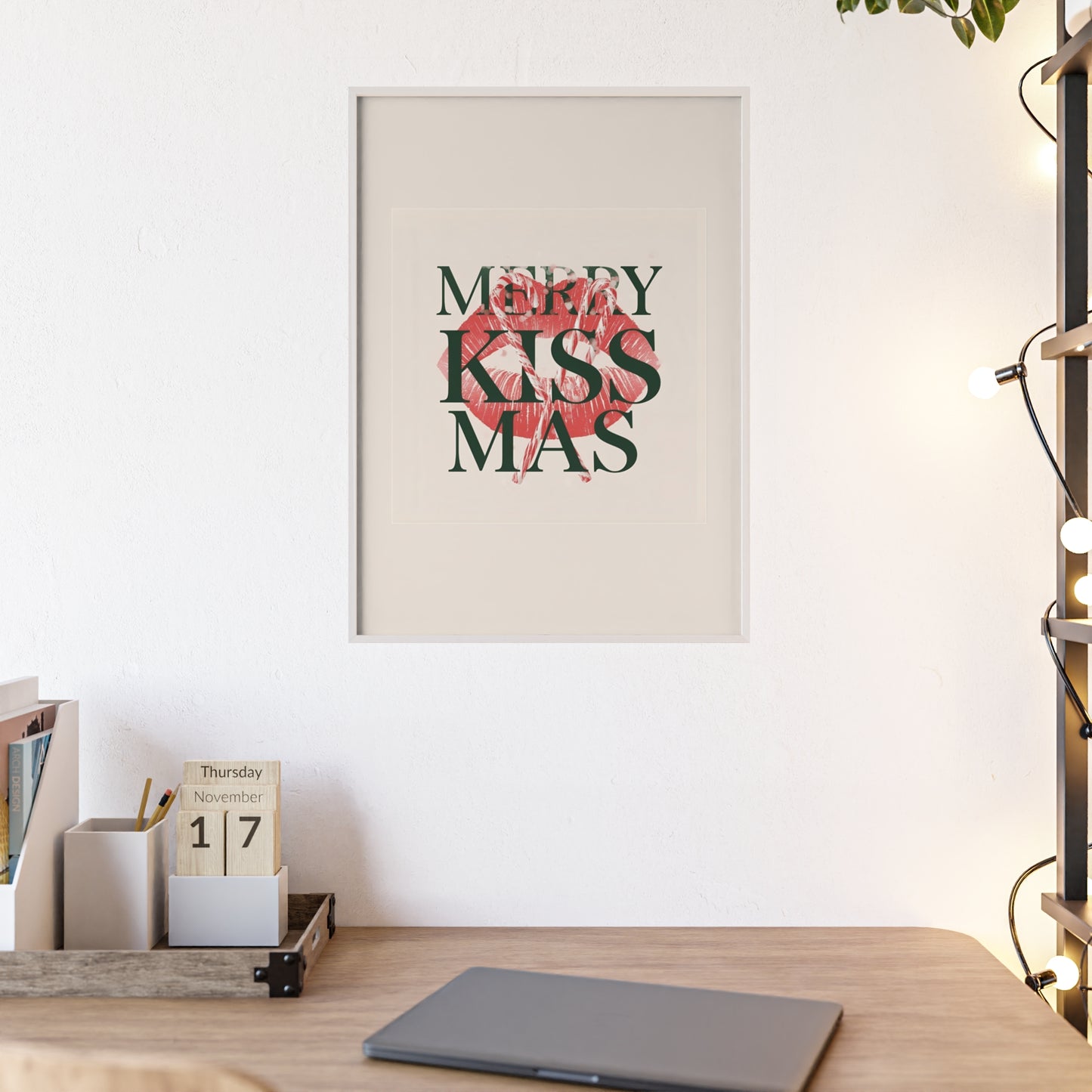 Wandposter mit Holzrahmen - Merry Kiss-Mas