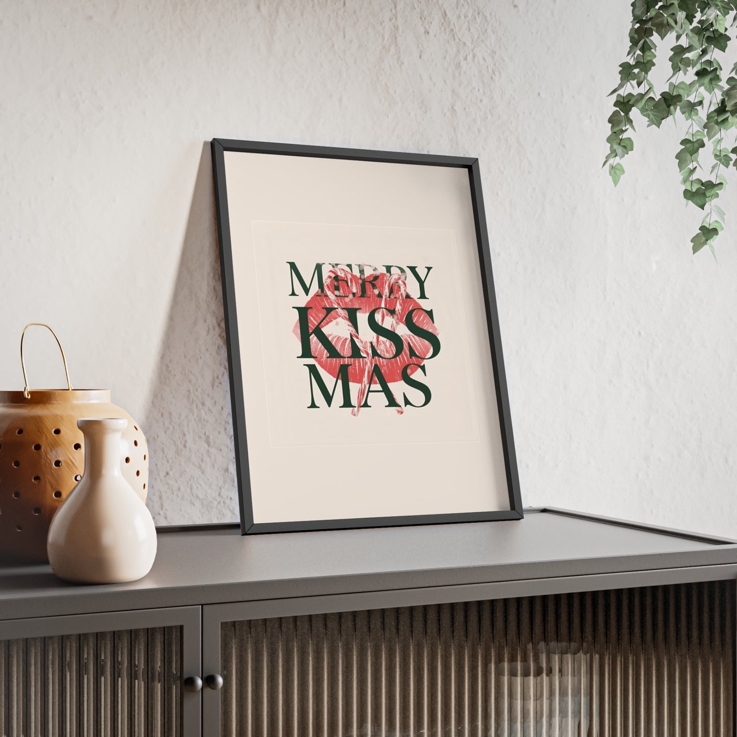 Wandposter mit Holzrahmen - Merry Kiss-Mas