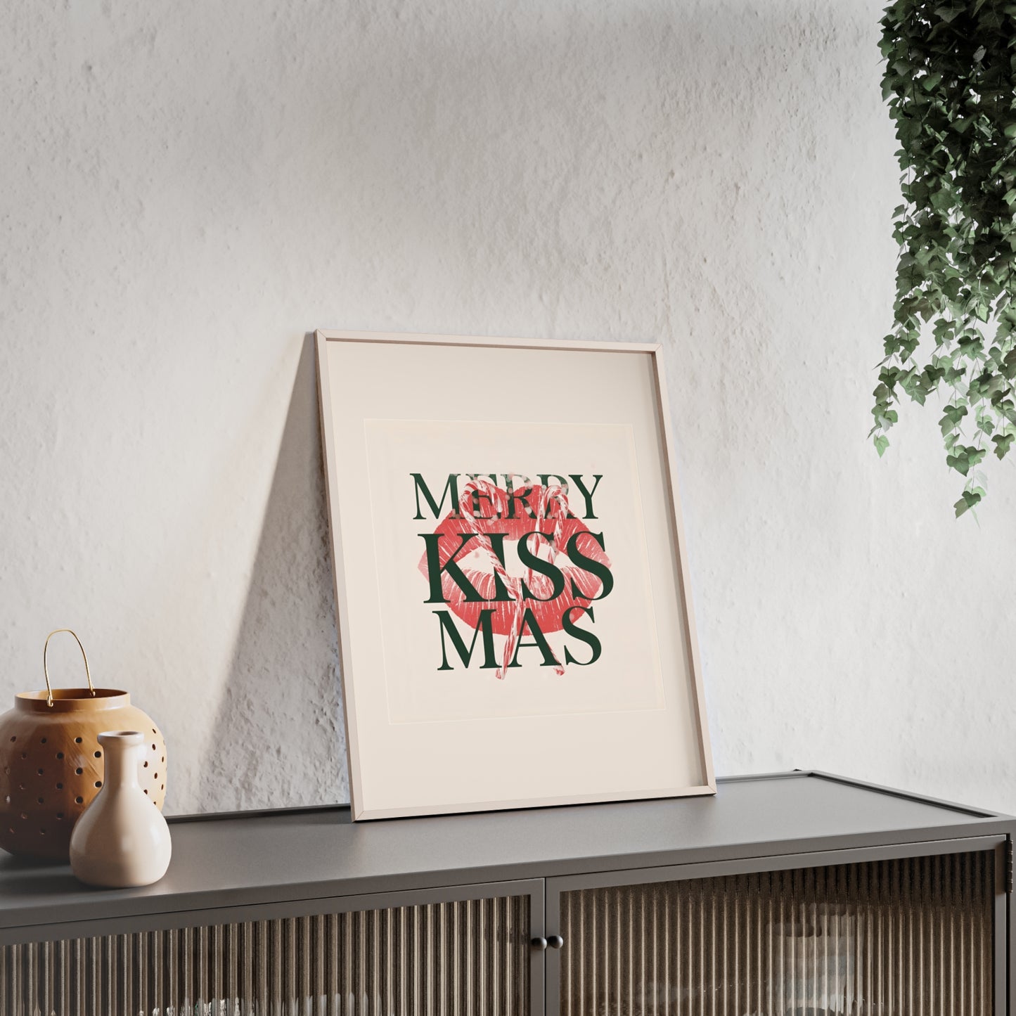Wandposter mit Holzrahmen - Merry Kiss-Mas
